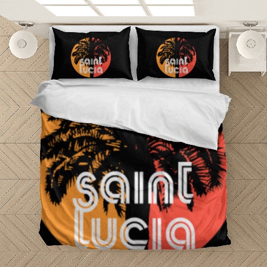 Saint Lucia Artistic Vacation Souvenir Palm Tree Bedding Sets