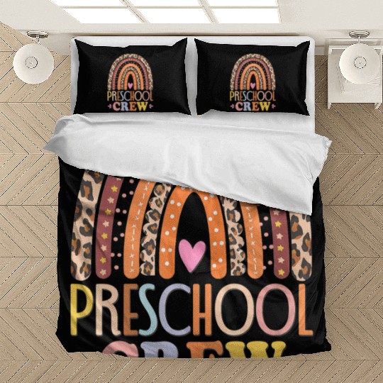 Preschool Crew Cute Leopard Rainbow Back To School Bedding Sets