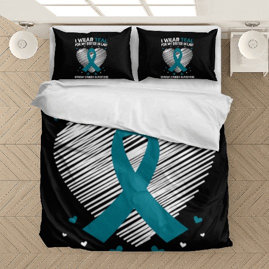 Heart I Wear Teal For Sister In Law Ovarian Bedding Sets