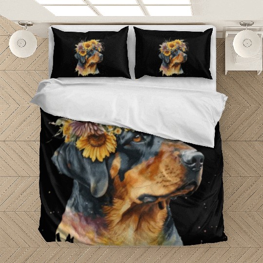 Cute Rottweiler Sunflower Dog Breed Pet Puppy Bedding Sets
