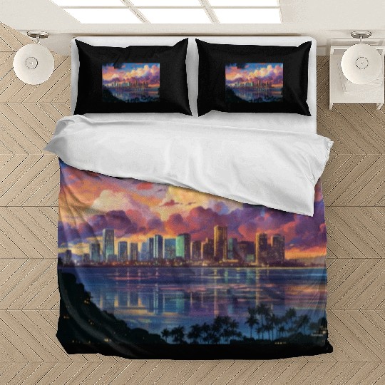 Anime Honolulu A Vibrant Anime Inspired Skyline Bedding Sets