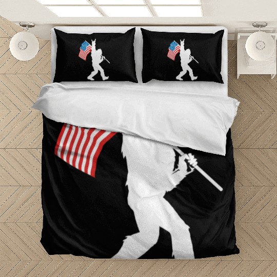 Bigfoot Rock And Roll Usa Flag For Sasquatch Bedding Sets