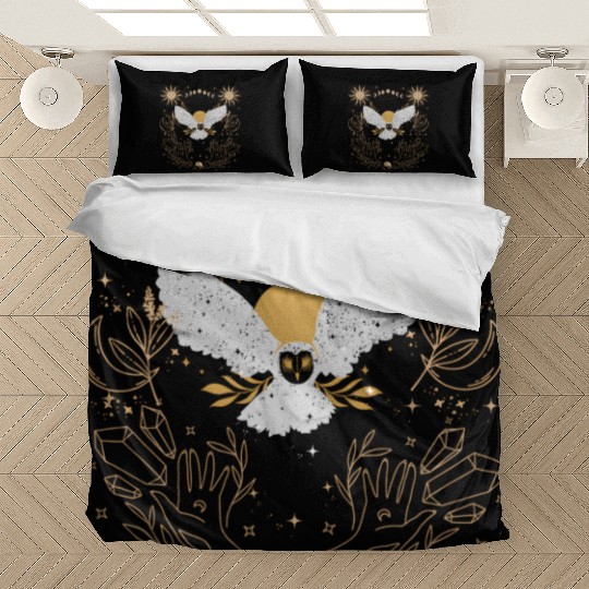 Dark Academia Tarot Card Sun Moon Crystals Owl Bedding Sets