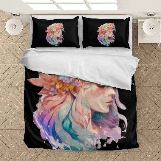 Watercolor Girl Spring Flower Crown Fairy Cottagec Bedding Sets