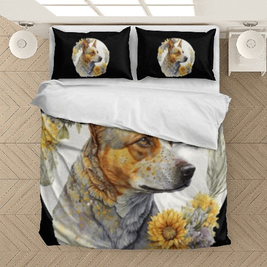 Watercolor Australian Cattle Sunflower Dog Breed P Bedding Sets