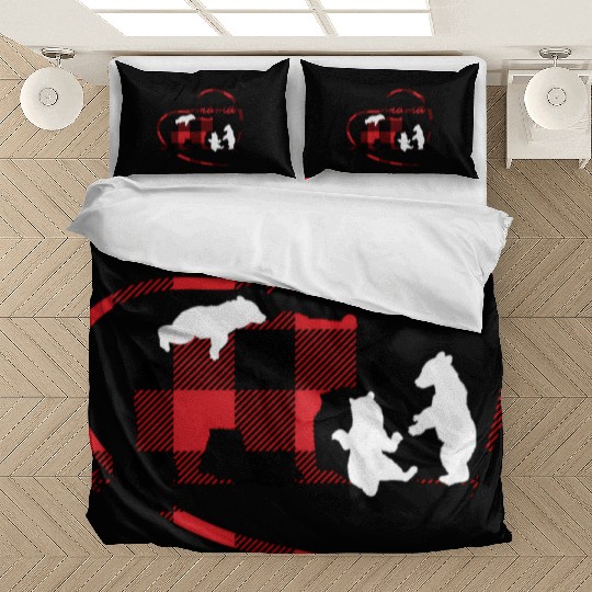 Mama Bear 3 Cubs Red Buffalo Plaid Heart For Mom Bedding Sets