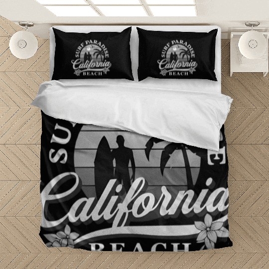 Grey-Scale Surfing Surf Paradise At California Bedding Sets