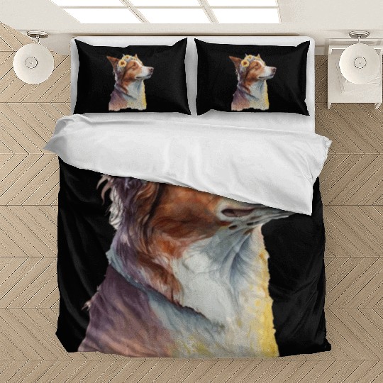Watercolor Border Collie Sunflower Dog Breed Pet P Bedding Sets