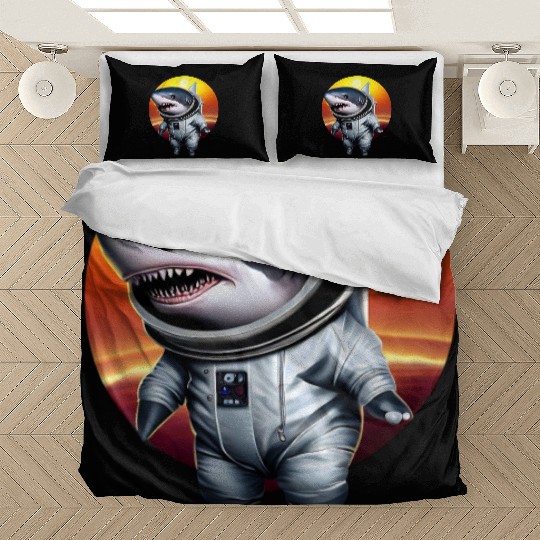 Shark astronaut at sunset Bedding Sets