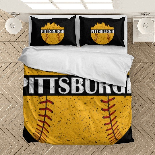 Pittsburgh Baseball Cityscape Distressed Novelty Bedding Sets