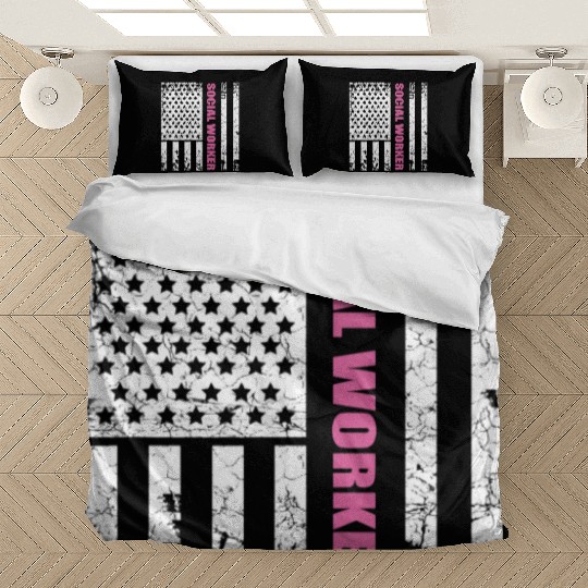 Social Worker US Flag USA Stars and Stripes Bedding Sets