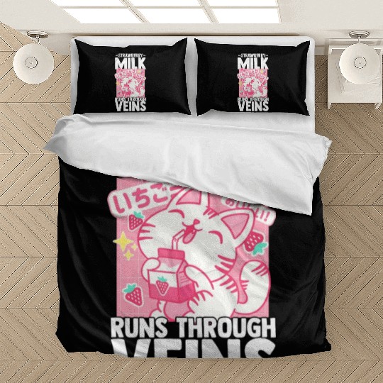 Strawberry Milk Shake Korean Vegan Japanese Drink Bedding Sets