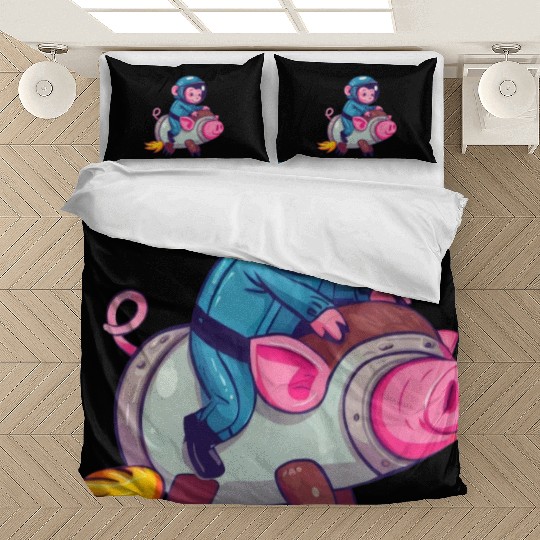 Pig and Monkey as Astronauts Bedding Sets