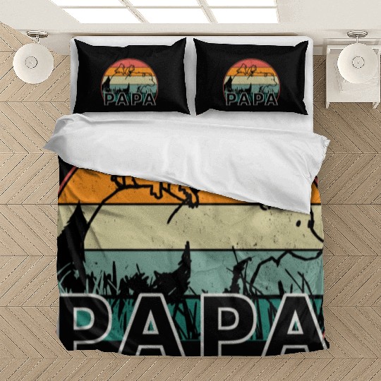 Papa Bear With Cubs Retro Grizzly Bear Forest Tree Bedding Sets
