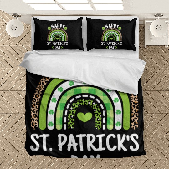 Happy St Patric Day Leopard Print Rainbow Bedding Sets