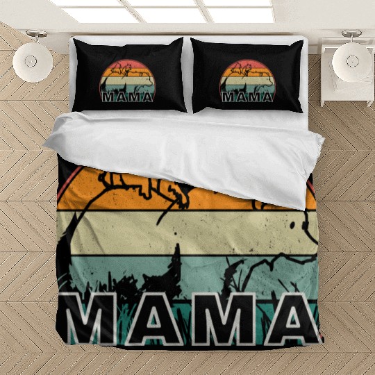 Mama Bear grizzly Retro With Cubs distressed print Bedding Sets