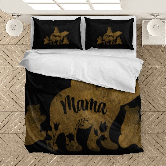 Mama Bear With 3 Baby Bear Cubs Following Mama Bedding Sets
