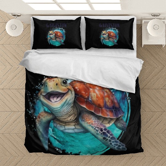 Galveston Texas Watercolor Happy Sea Turtle Bedding Sets