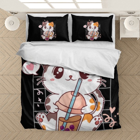Cat Boba Tea Bubble Tea Kawaii Anime Japanese Bedding Sets