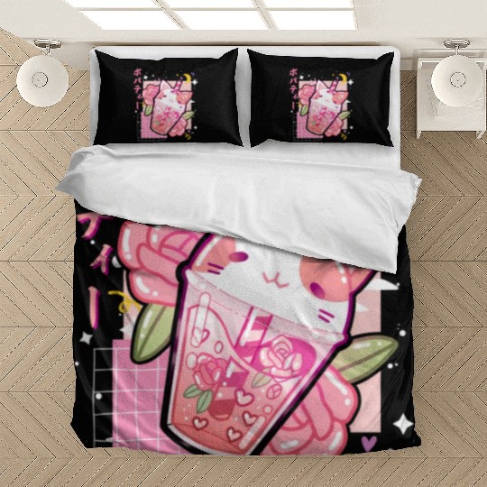Boba Tea Cat Bubble Tea Kawaii Anime Japanese Bedding Sets