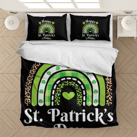 Happy St Patric Day Leopard Print Rainbow Bedding Sets