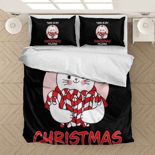 This Is My Christmas Pajama Cat In Candy Canes Bedding Sets