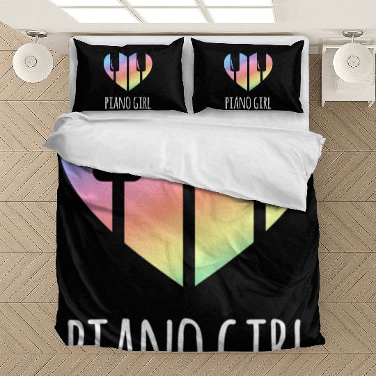 Piano Girl with Rainbow Heart Bedding Sets