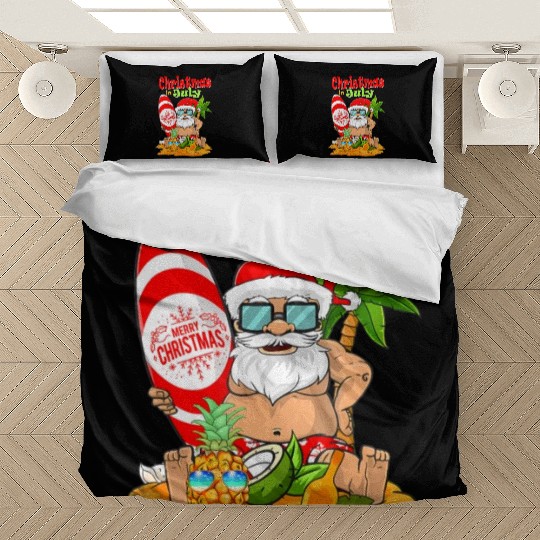 Christmas In July Funny Santa Summer Beach Bedding Sets
