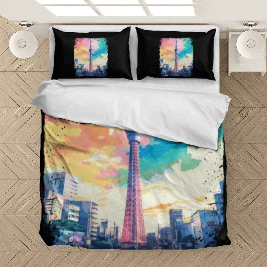 Tokyo Skytree Vaporwave Aesthetic Japanese Sight Bedding Sets