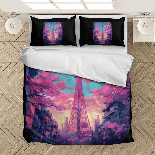 Vaporwave Aesthetic Skytree Tokyo Japanese Sight Bedding Sets