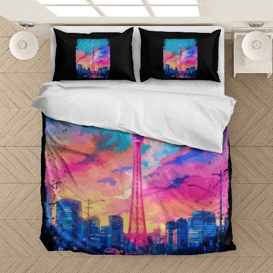 Aesthetic Japanese Skytree Tokyo Vaporwave Sight Bedding Sets