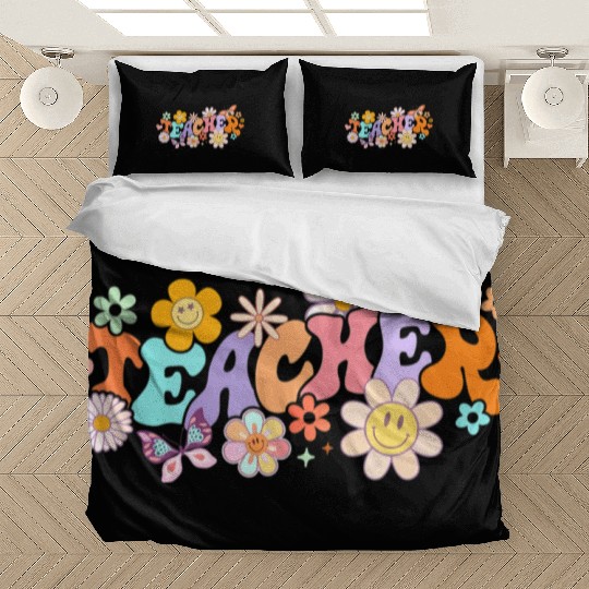 Floral Teacher Groovy Back to School Teacher Life Bedding Sets