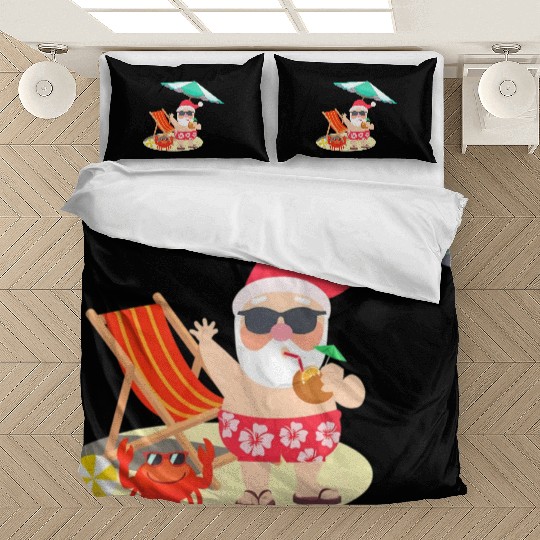Santa Claus Beach Funny Summer Christmas In July Bedding Sets
