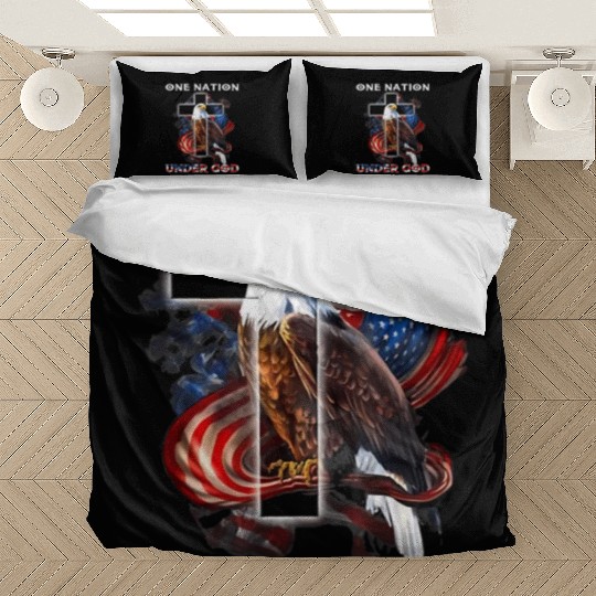 One Nation Under God Jesus Usa Cross Bald Eagle Bedding Sets