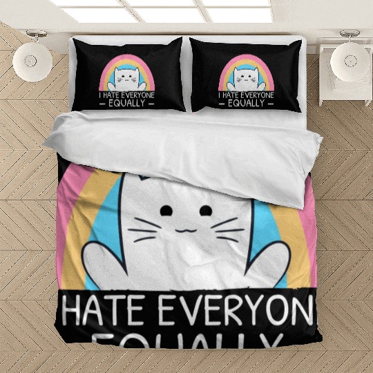 I Hate Everyone Equally Funny Cat Lover Rainbow Bedding Sets