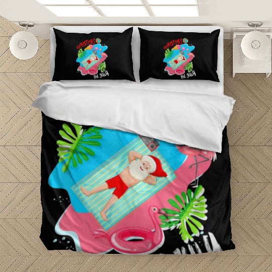 Christmas In July Santa Relaxing On Beach Cute Bedding Sets