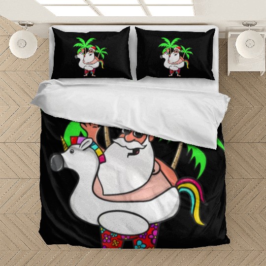 Christmas In July Santa on Vacation Unicorn Pool Bedding Sets