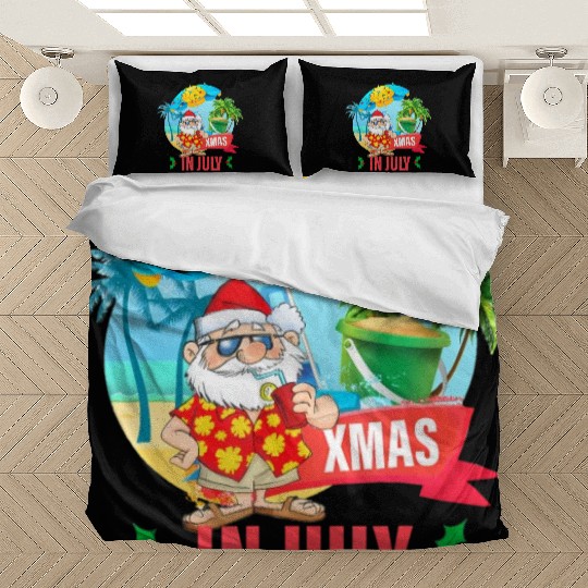 Christmas in July santa hat Xmas funny Summer Bedding Sets