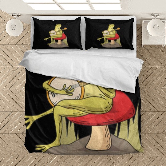 Cottagecore Aesthetic Frog Lover Banjo Player Bedding Sets