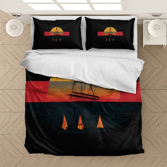 Grunge Sailboat Sunset Painting Sailing Bedding Sets
