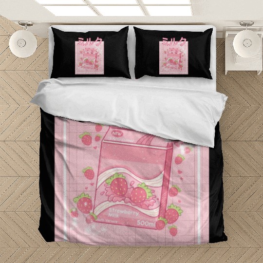 90S Japanese aii Strawberry Milk Shake Carton Bedding Sets