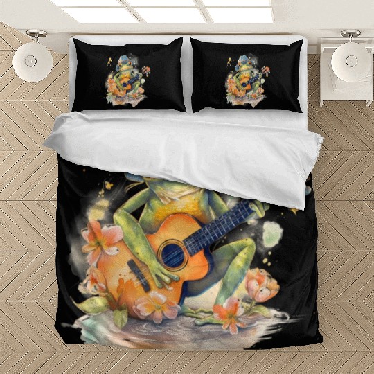 Cottagecore Aesthetic Frog Playing Banjo Guitar Bedding Sets