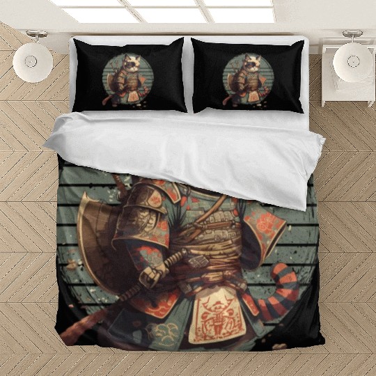 Samurai Cat Warrior Japanese Ninja Cat Kawaii Bedding Sets