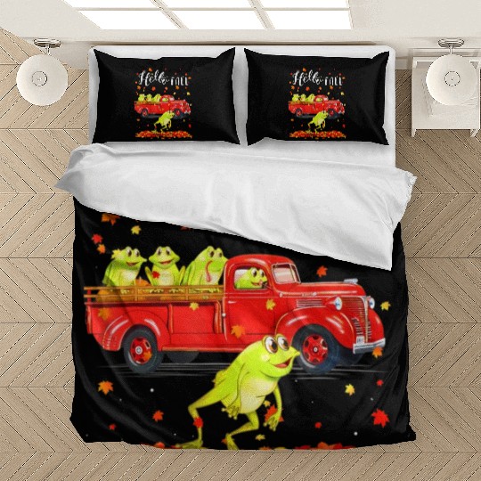 Maple Frog Leaf Autumn Happy Fall Y'all Red Truck Bedding Sets