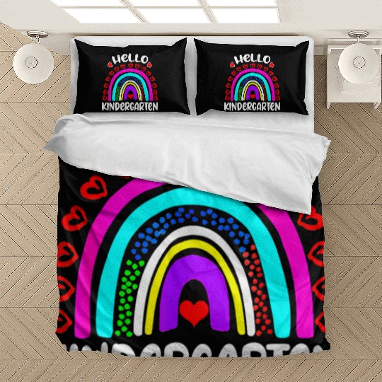 Hello Kindergarten Rainbow Heart Back To School Bedding Sets