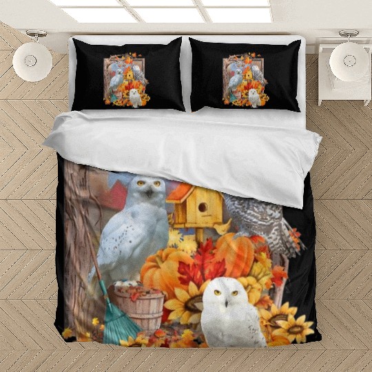 OWL FAMILY Fall Tree Pumpkin Leaves Autumn Bedding Sets