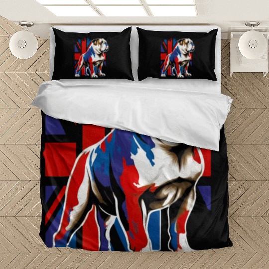 British Bulldog With Union Jack Flag King Charles Bedding Sets