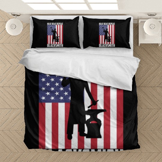 Blacmith Heat Beat Repeat Usa Flag Patriotic Blacm Bedding Sets