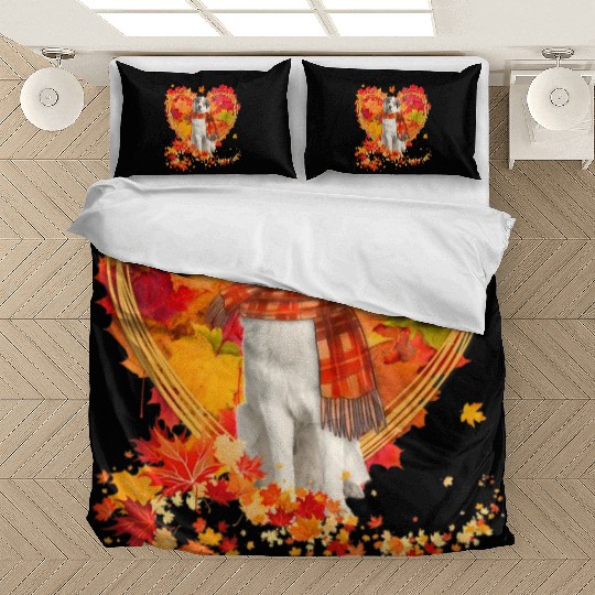 Great Pyrenees With Heart Made Of Autumn Leaves Bedding Sets