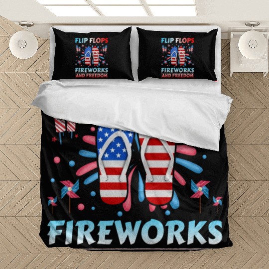 Flip Flops Fireworks and freedom Bedding Sets